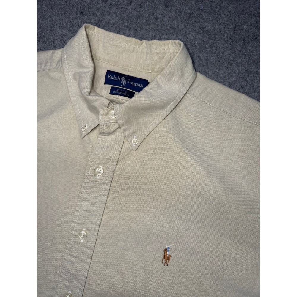 Polo Ralph Lauren Blake Shirt Mens XXL Tan Beige Short Sleeve Cotton Oxford Pony